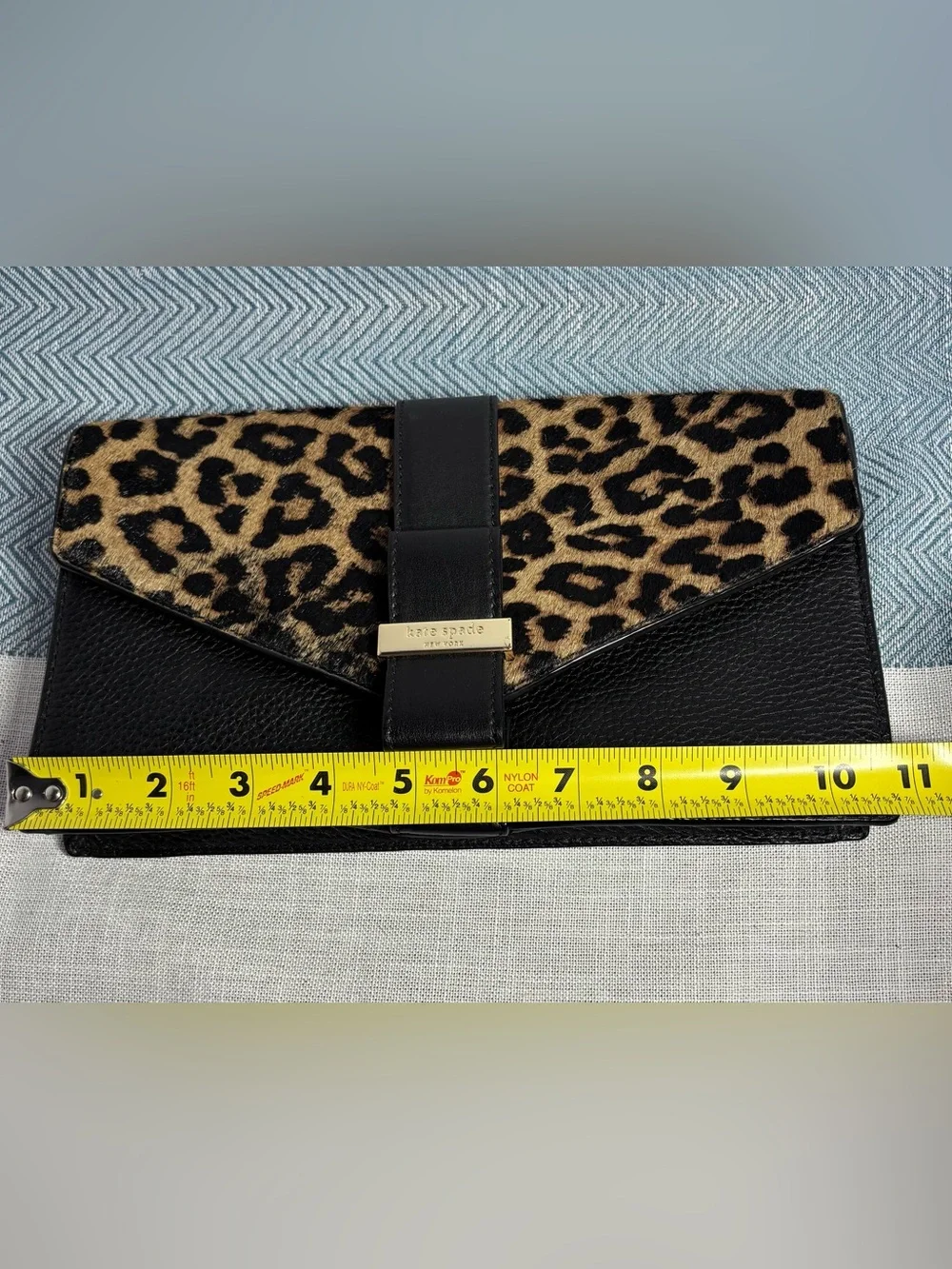 Kate Spade Black & Leopard Print Leather Envelope Clutch
